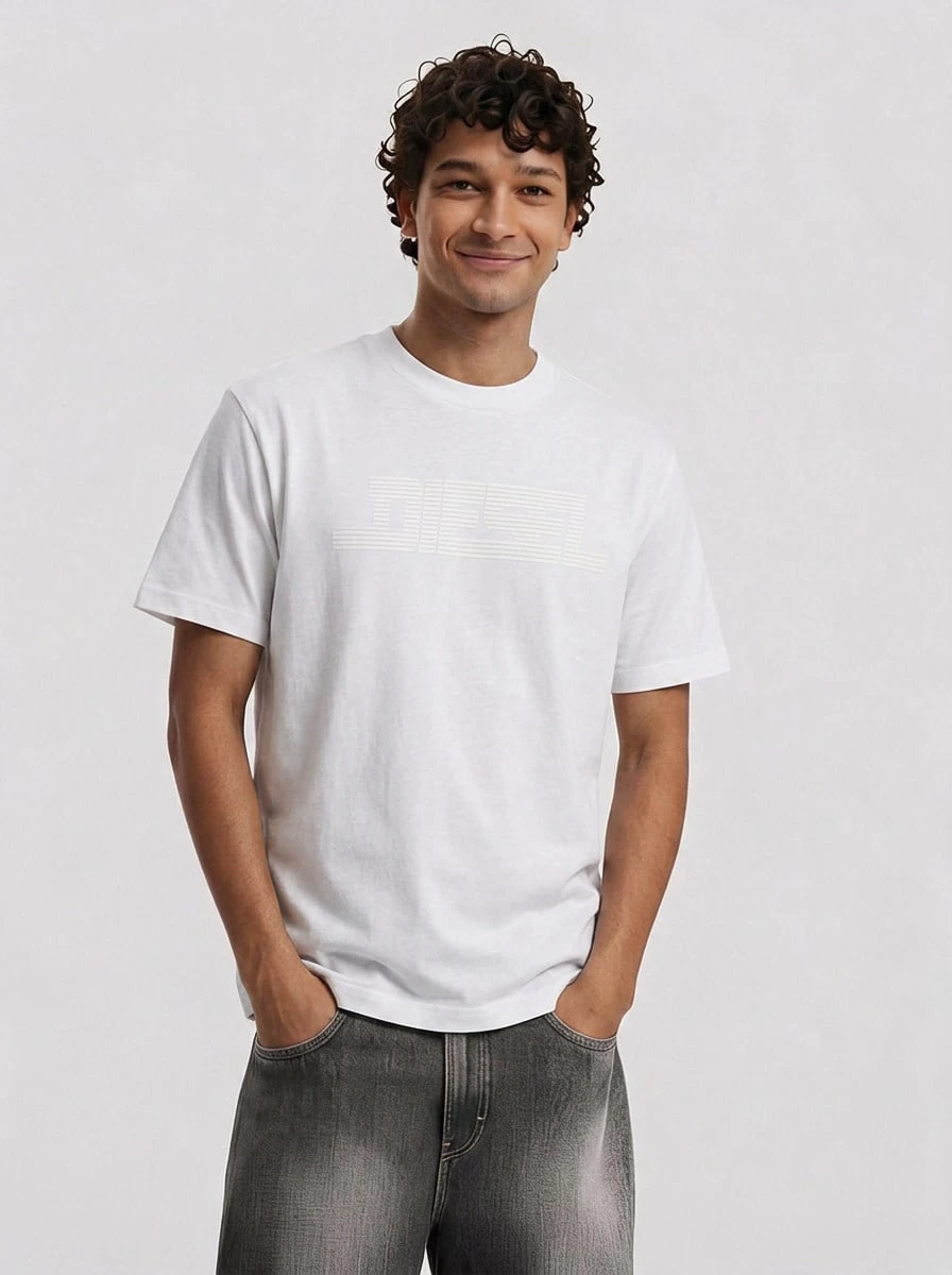Diesel Men's T-Shirts Stretchy Soft Durable Outing Gym Home White A16861-RPATI-100 - 白色 - 查看 1