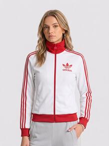Adidas CLASSIC TT WOMEN  FULL ZIP SWEATSHIRT RED AND WHITE JX7849 - 紅白色 - 查看 1