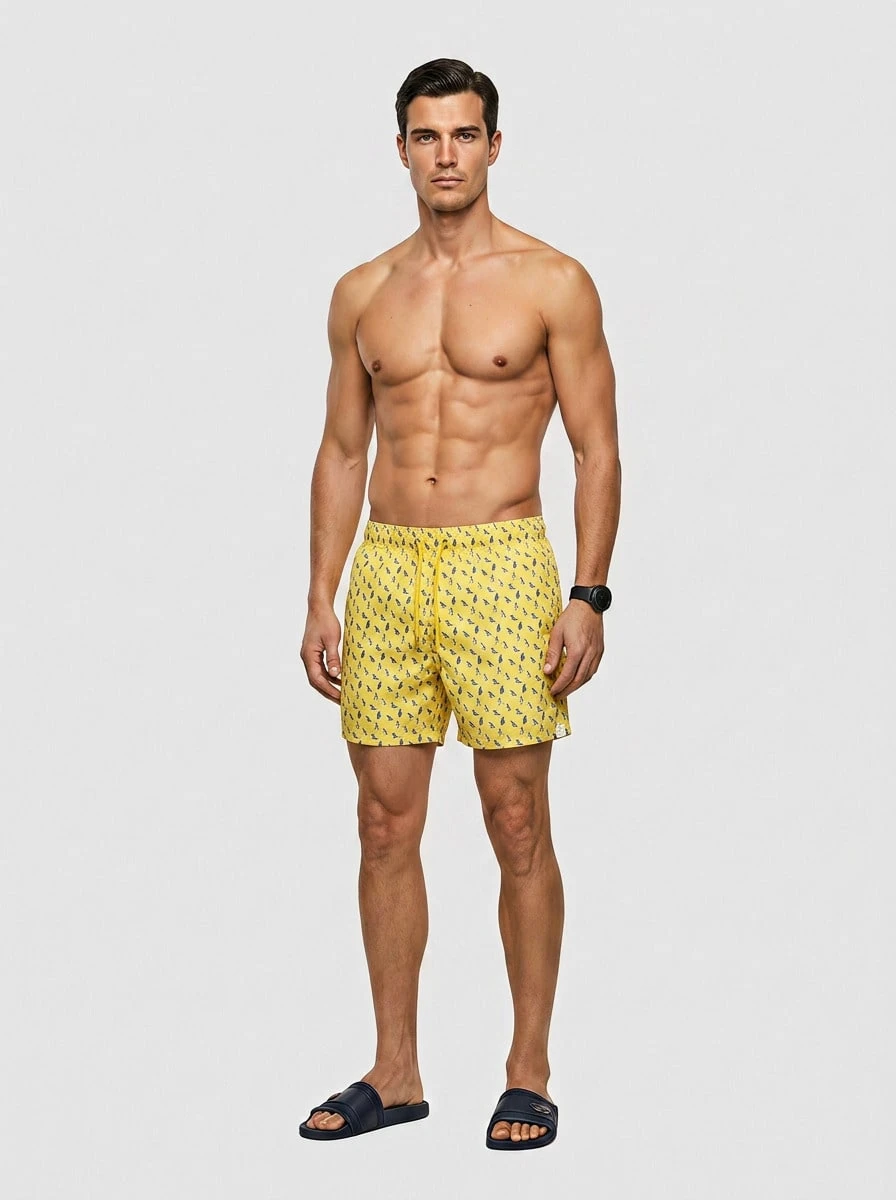 Apres Life Men's Durable Elastic Waist Classic Fit Outdoor Commuting Casual PUFFINSSHORTS - Yellow - View 1