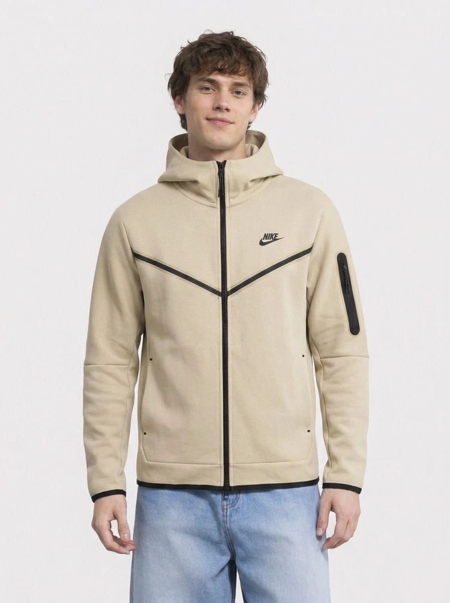 Nike Tech Men's Full-Zip Hoodie Khaki - Khaki/Black - Ver 1