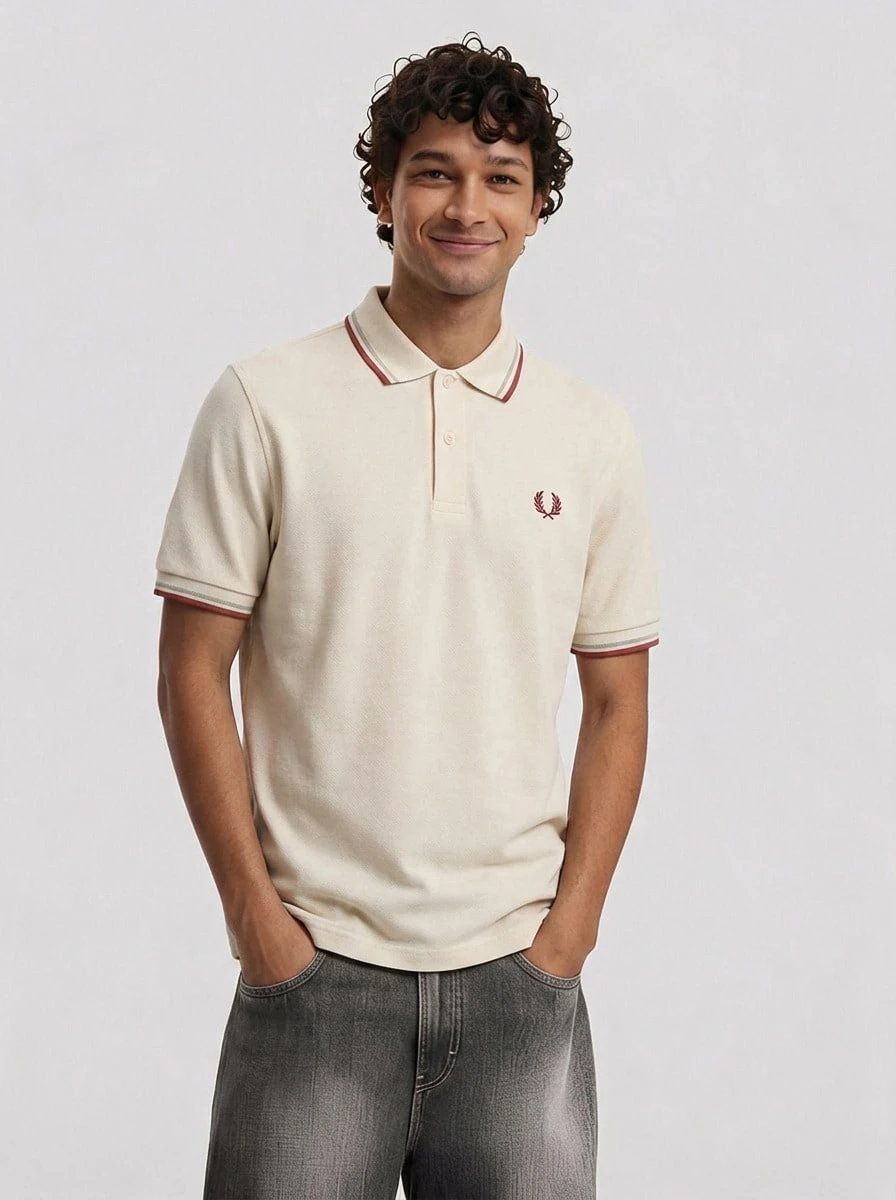 Fred Perry 男士肉桂色 Polo 衫 - 米色 - 查看 1