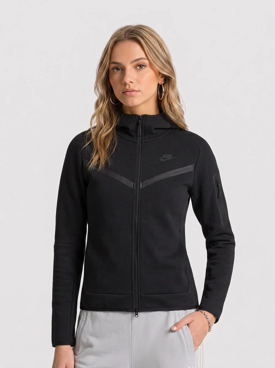 Nike Tech Women's Full-Zip Hoodie Black - 黑色/黑色 - 查看 1