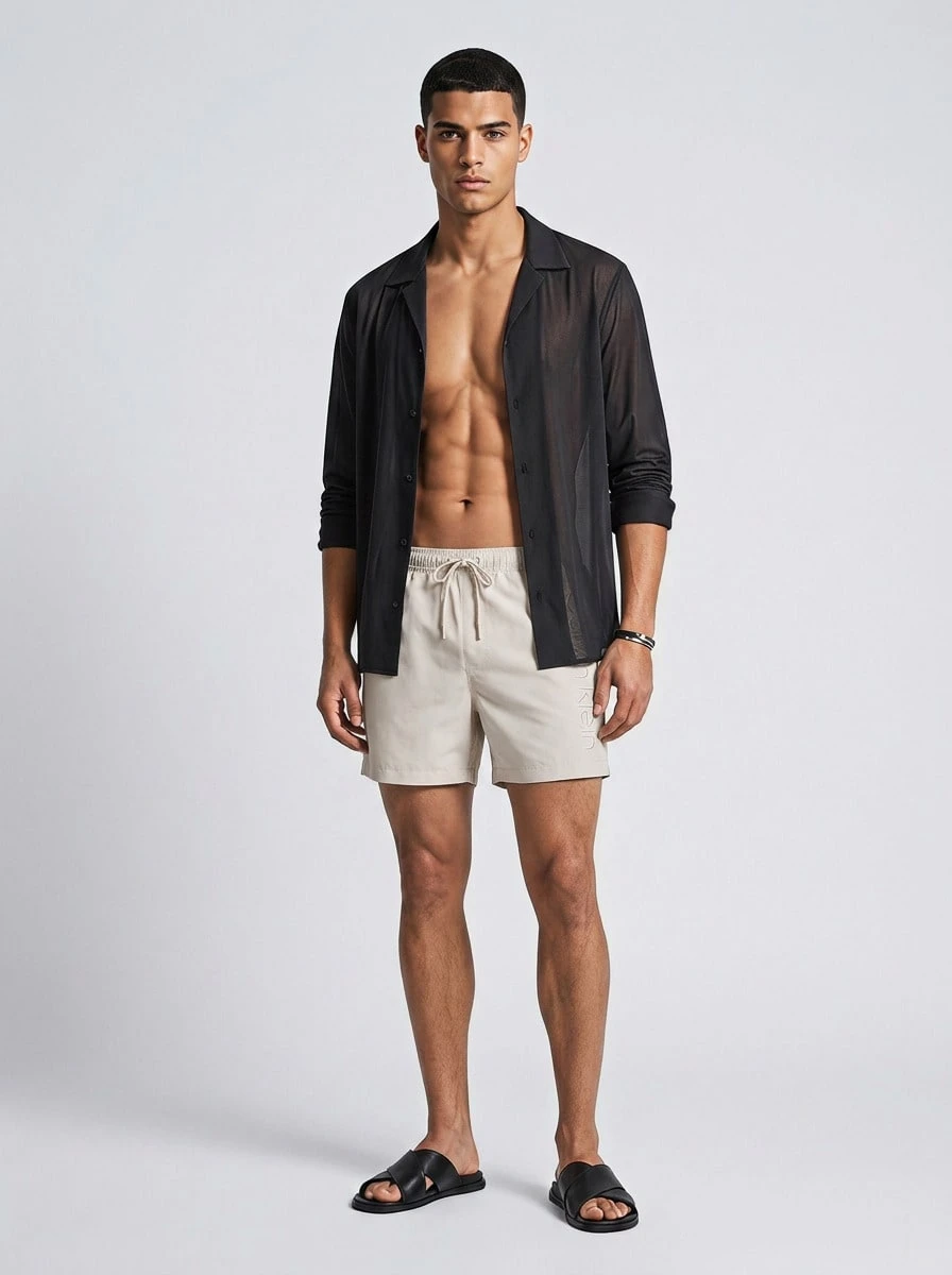 Calvin Klein CK SWIM Men's Quick-Dry Moisture-Wicking Durable Gym Daily Outdoor KM0KM01166-ADA - Beige - View 1