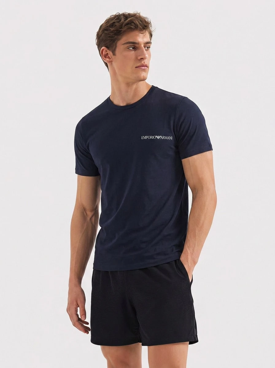 Armani 2 Pack Men's O-Neck T-Shirt Navy Blue - Armani Blue/Armani Blue - 查看 1