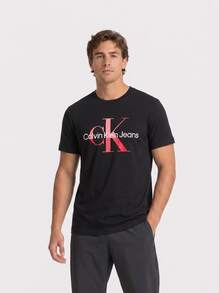 CALVIN KLEIN JEANS Men's Sports Tees & Tanks Skin-Friendly Stretchy Soft Home Travel Daily Black 30J320935-0GO - Black - View 1