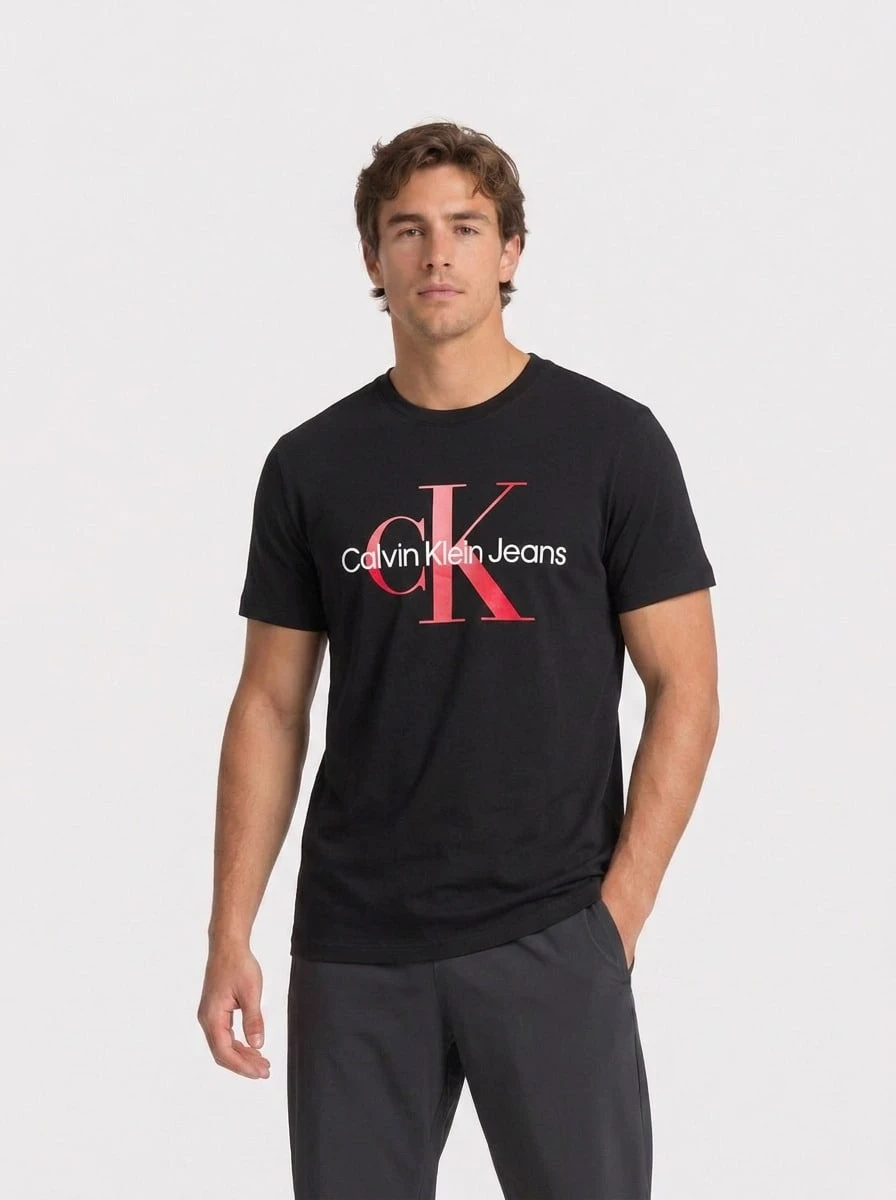 CALVIN KLEIN JEANS Men's Sports Tees & Tanks Skin-Friendly Stretchy Soft Home Travel Daily Black 30J320935-0GO - Black - View 1