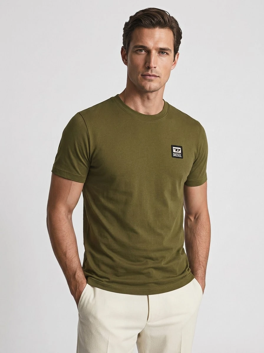 Diesel Men's T-Shirts Comfortable Versatile Lightweight Weekend Sports Outdoor Green A00356-0RAAX-51F - 綠色 - 查看 1