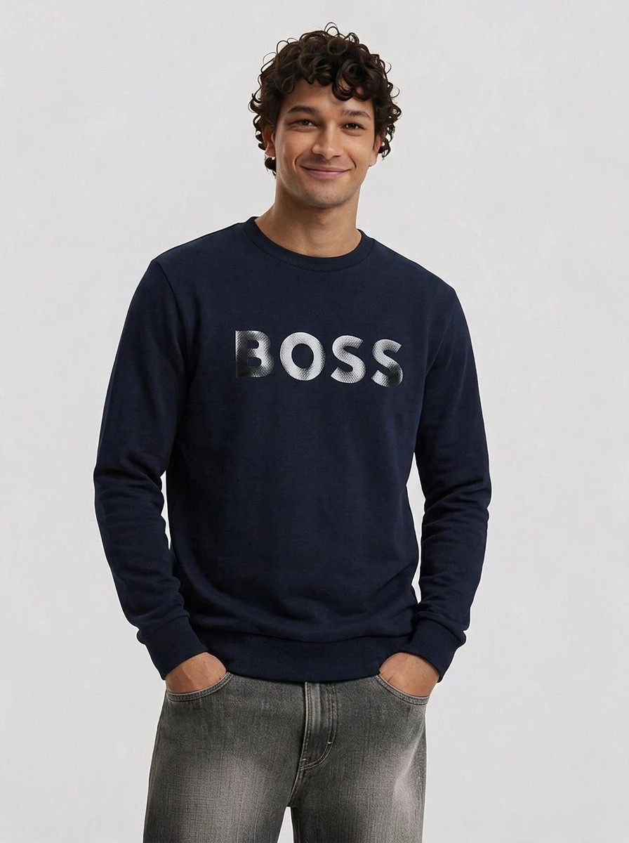 Hugo Boss 男士圆领长袖休闲宽松套头衫 - 402深藍色 - 查看 1