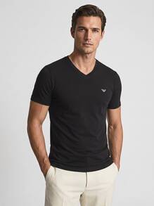 Armani Men's T-Shirts Durable Comfortable Versatile Training Vacation School Black CC717-111512_17020 - Black/Black Grey Logo - 查看 1