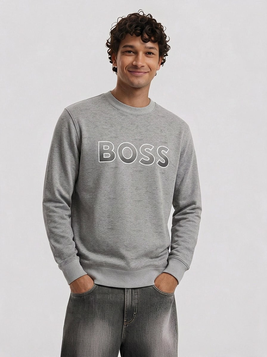 Hugo Boss Sudadera casual de cuello redondo, manga larga, corte holgado y versátil para hombre - 059-Pastel claro-gris - Ver 1