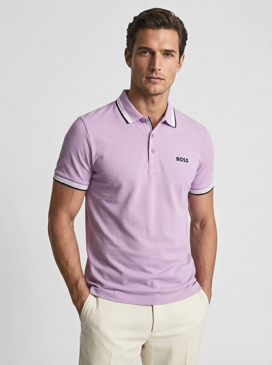 Hugo Boss 男士条纹短袖休闲 Polo 衫 - 536 淺色/淡紫色 - 查看 1