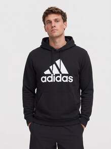 Adidas بلوفر هودي من القطيفة الفرنسية للرجال باللون الأسود - الأسود - مشاهدة 1