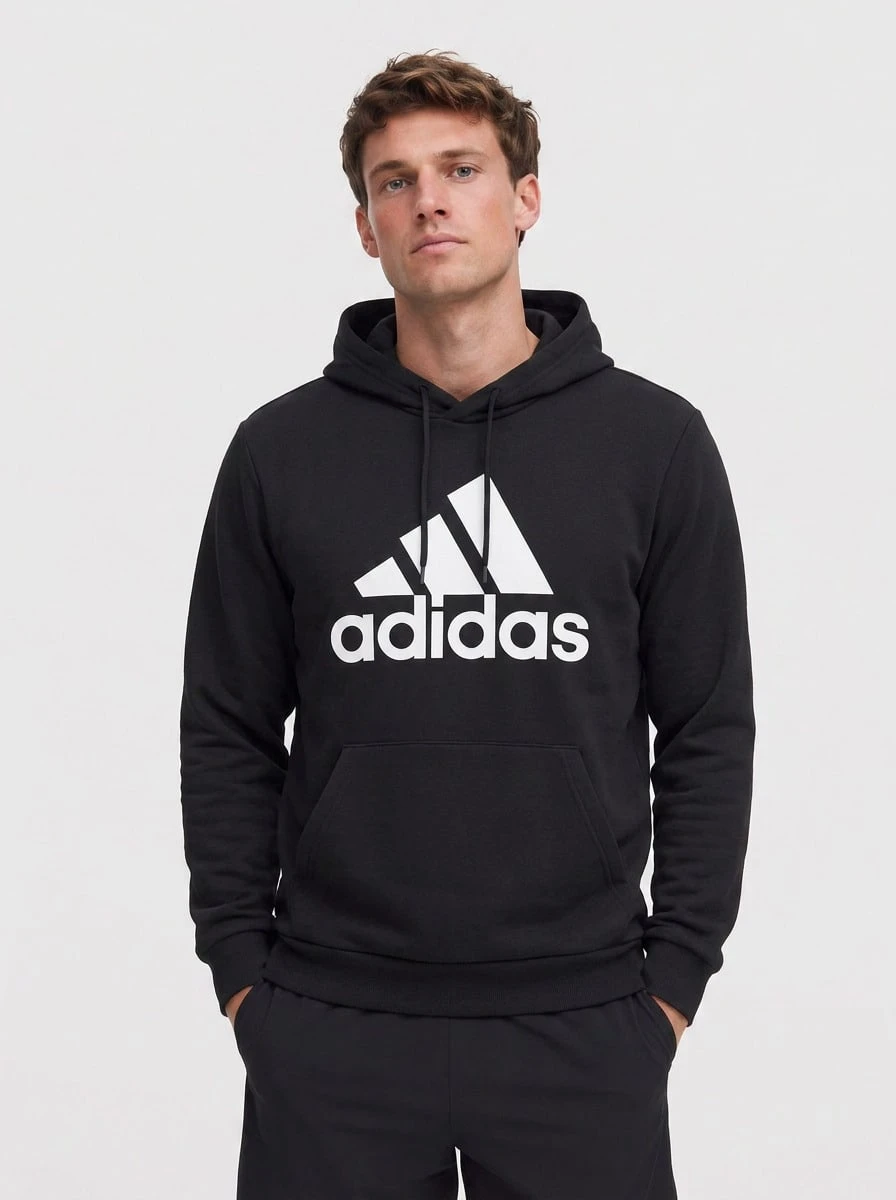 Adidas بلوفر هودي من القطيفة الفرنسية للرجال باللون الأسود - الأسود - مشاهدة 1