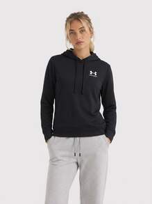 Under Armour Rival 女士黑色套头连帽衫 - Black /  / White - 查看 1