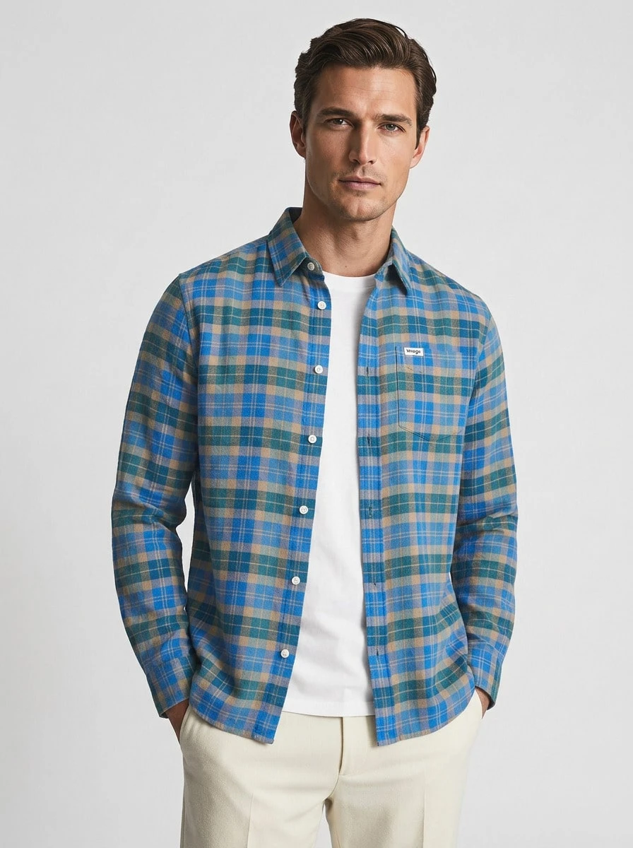 Wrangler قميص جيب من نوع تشينشيلا بتصميم قديم - أزرق فاتح اللون - مشاهدة 1