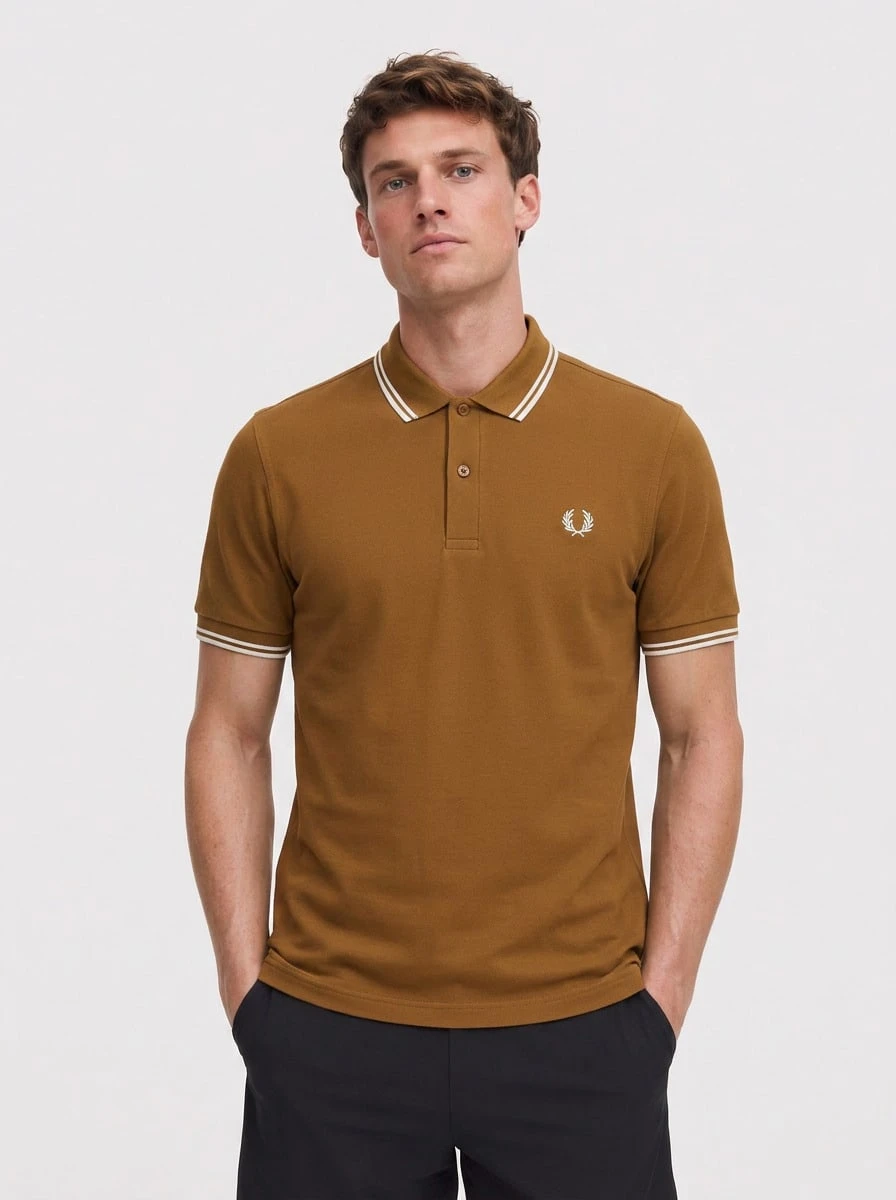 Fred Perry بولو فريد بيري أكمام قصيرة مزدوج الأطراف - الحجر المظلل - مشاهدة 1