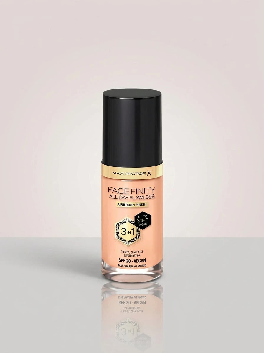 Max Factor Facefinity All Day Flawless 3 In 1 Vegan Foundation N45 Warm Almond 30 Ml – Foundation, 3-In-1, For Women, Warm Almond, SPF 20, Suitable For Daily Wear - W45 Warm Almond - View 1