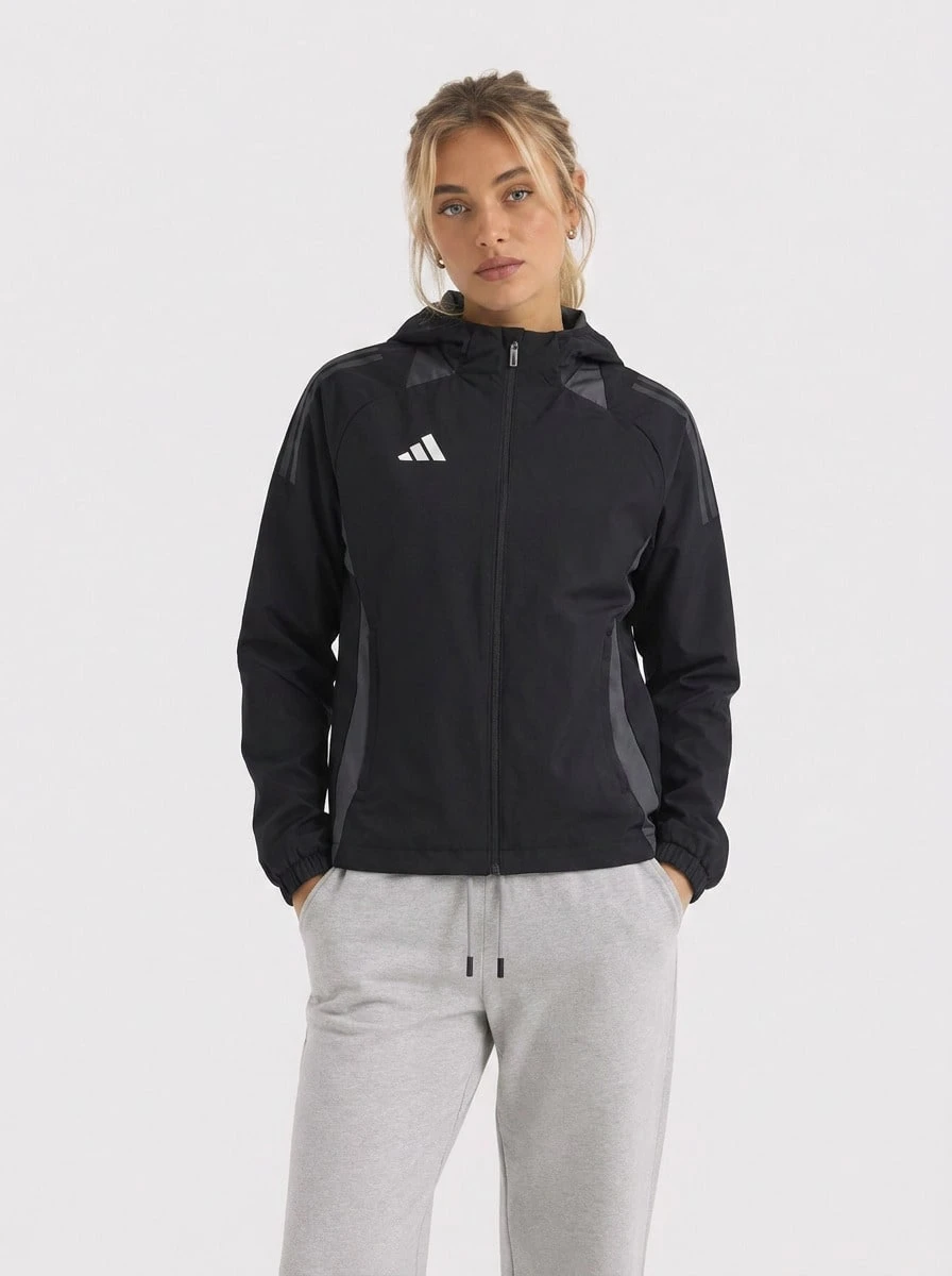 Adidas جاكيت منافسة للنساء مقاوم للطقس 24 تيرو باللون الأسود - الأسود - مشاهدة 1