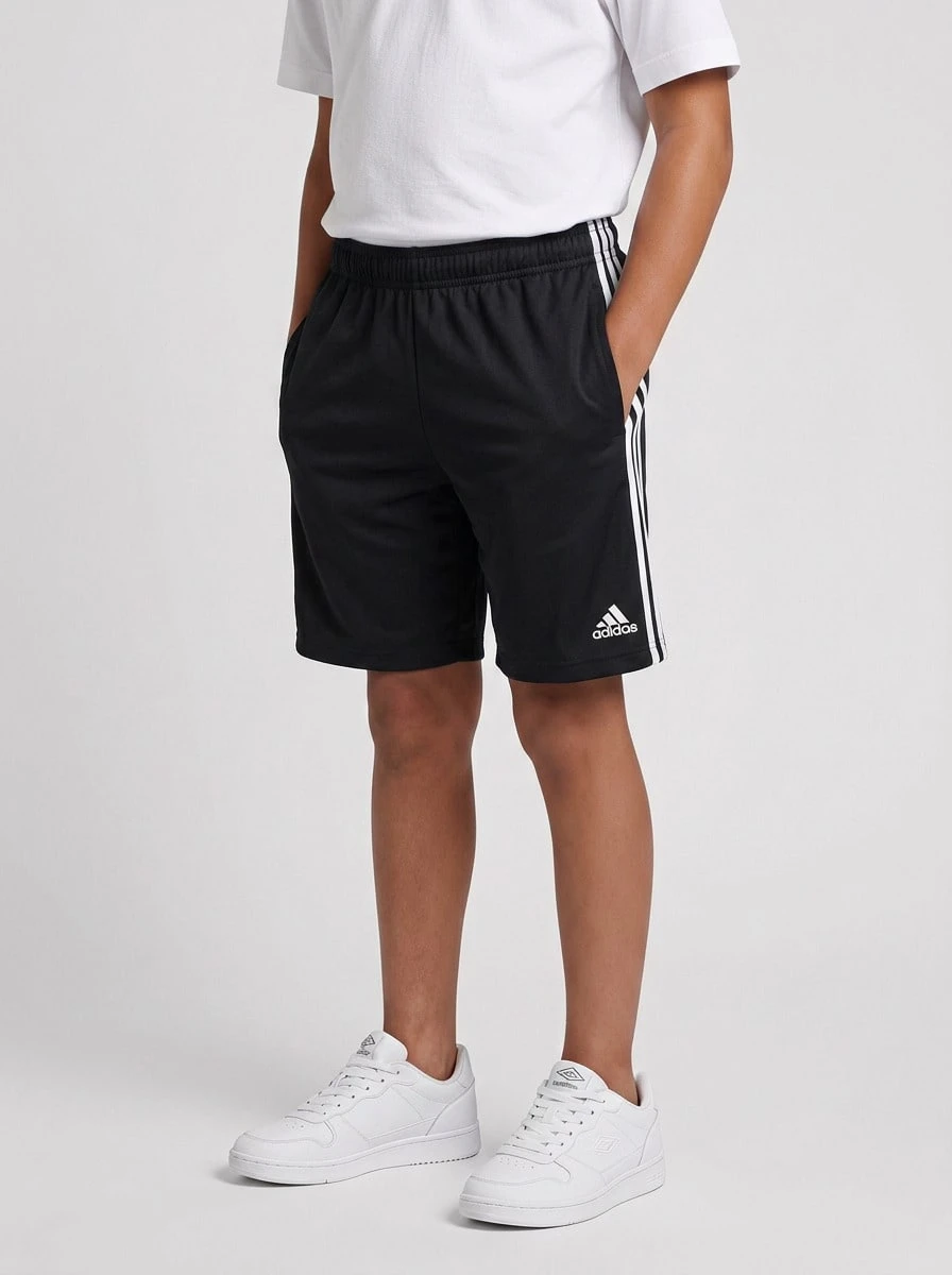 Adidas 男童字母图案撞色胶带短裤 - 黑與白 - 查看 1