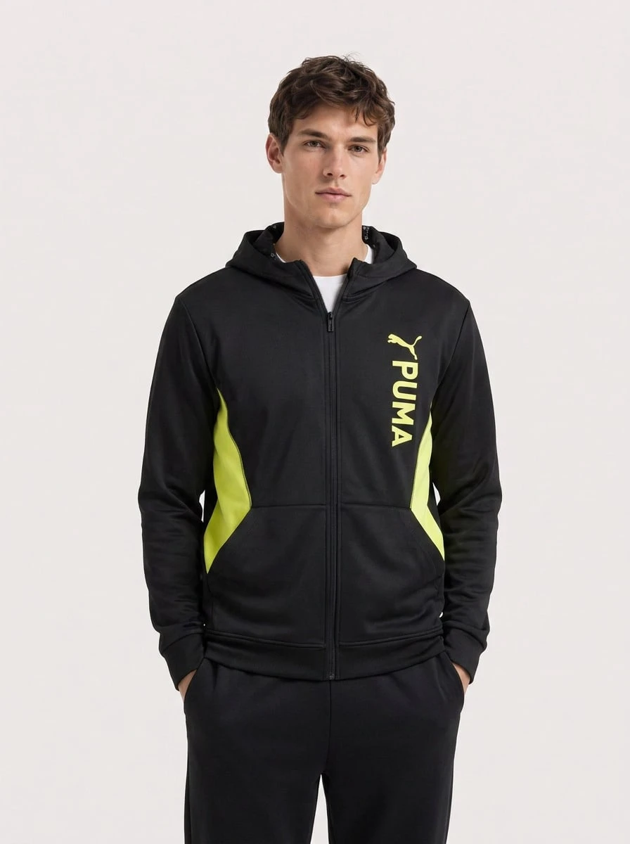 Puma Men's Sports & Outdoor Hoodies Easy To Match Classic Fit Soft Casual Home Weekend Black 523885-40 - Black Yellow - 查看 1