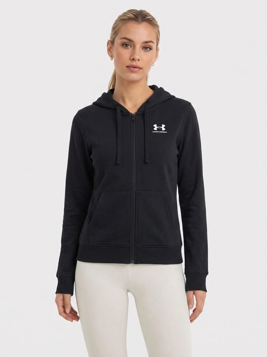 Under Armour Rival 女款全拉链连帽衫(黑色) - Black / / White - 查看 1