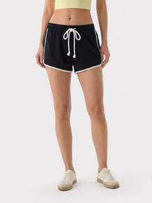 brave soul Running Shorts With Contrast Binding - 黑色 - 查看 1