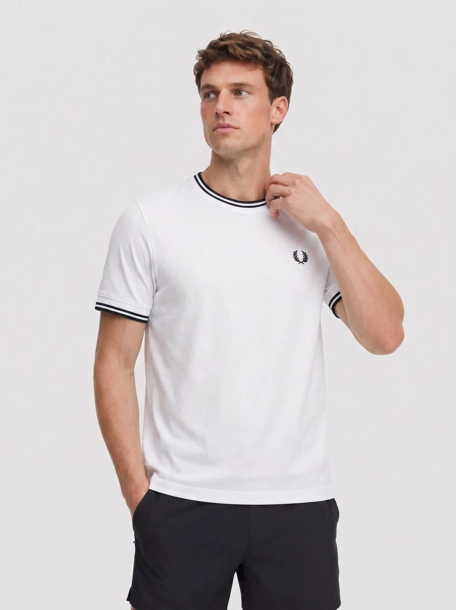 Fred Perry Men's Breathable Classic Fit Quick-Dry Travel Daily Weekend White M1588-100 - 白色 - 查看 1