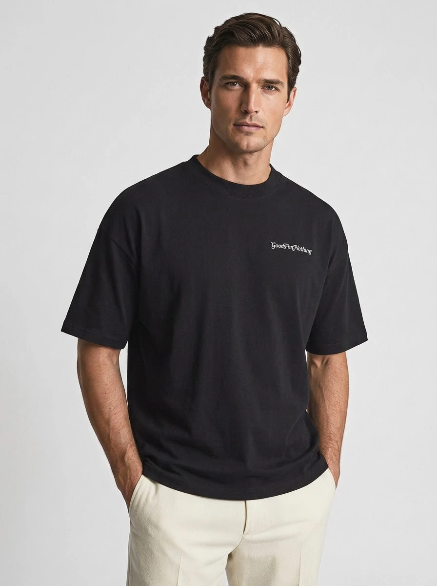 Good for Nothing Men's T-Shirts Comfortable Versatile Lightweight Vacation School Casual MTS-149GFN1101 - Black and White - View 1