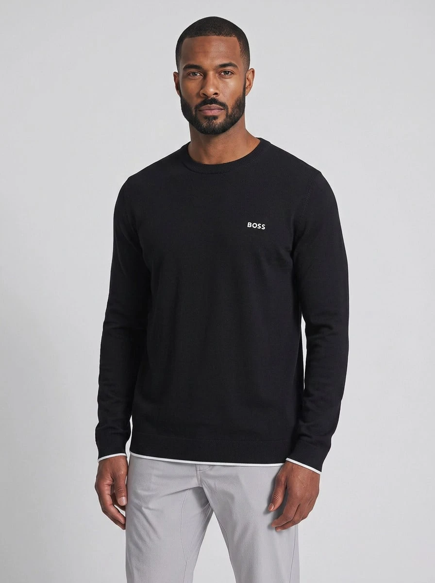Hugo Boss Men's Casual Crew Neck Long Sleeve T-Shirt, Versatile - 001 Black - View 1