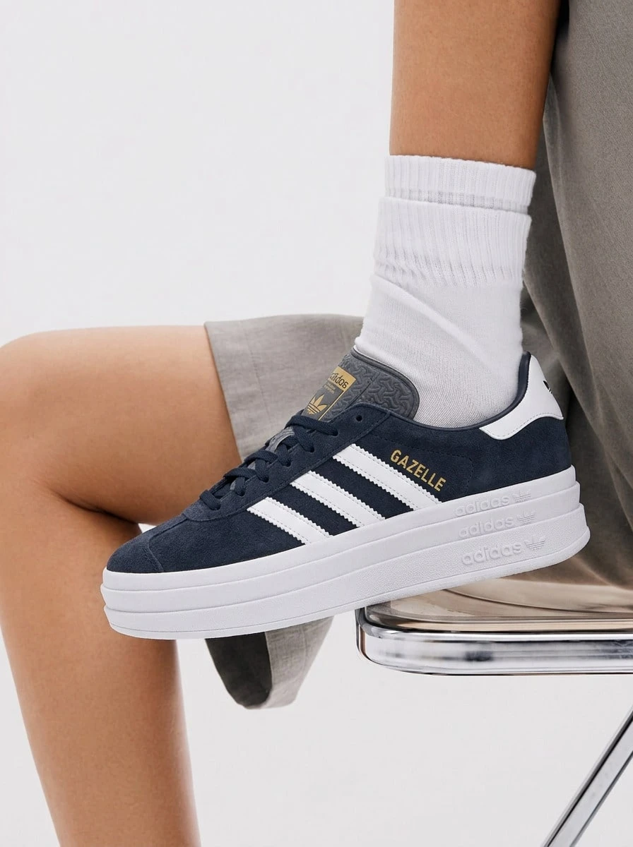 Adidas Gazelle Teen Sneakers Heritage Flexible Rubber Outsole Walking Outing Commuting White JQ7405 - 極光墨/雲白/金色金屬 - 查看 1