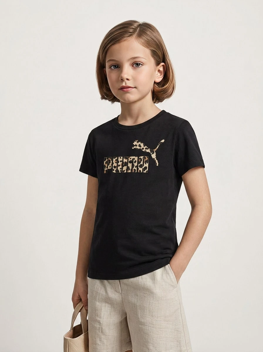 Puma Essentials Graphic Animal Teenager T-Shirt Black - 黑色 - 查看 1