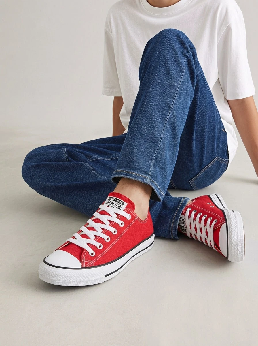 Converse Chuck Taylor All Star Ox (Little Kid) Teen Sneakers Rubber Outsole Lightweight Snug Fit Casual Weekend Walking 3J236C - 紅色 - 查看 1