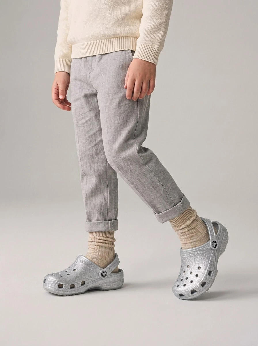 Crocs CLASSIC CLOG Kids' Clogs Anti-Slip Soft Cushioned Home Garden Summer 206992-0IC - 銀色 - 查看 1