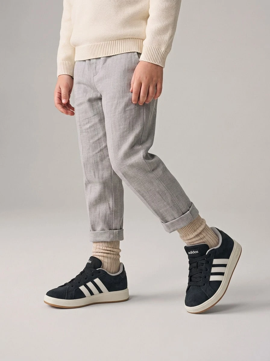 Adidas Grand Court Kids' Sneakers Retro Comfortable Versatile Walking Outing Commuting JH6178 - Core Black / Off White / Gum - View 1