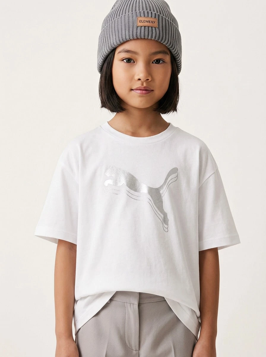 Puma 年轻女孩休闲 T 恤 - ESS METALLIC Tee G - 白色 - 查看 1