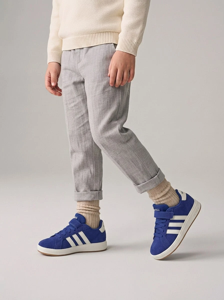 Adidas Grand Court Kids' Sneakers Snug Fit Padded Breathable Commuting Gym Travel JH6180 - Semi Lucid Blue / Off White / Gum - View 1