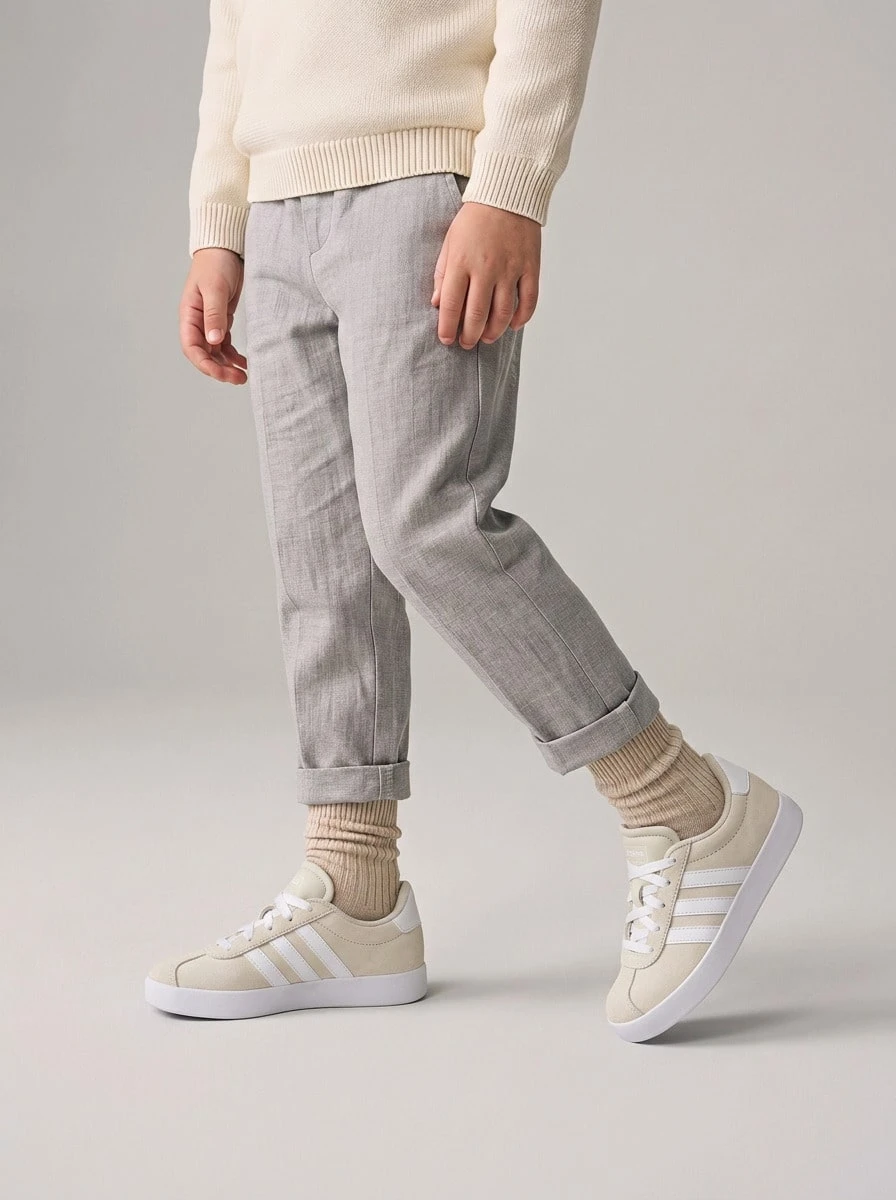 Adidas VL Court Kids' Sneakers Modern Anti-Slip Lace-Up Travel Training Street Style ID6312 - Alumina/CloudWhite/Alumina - View 1