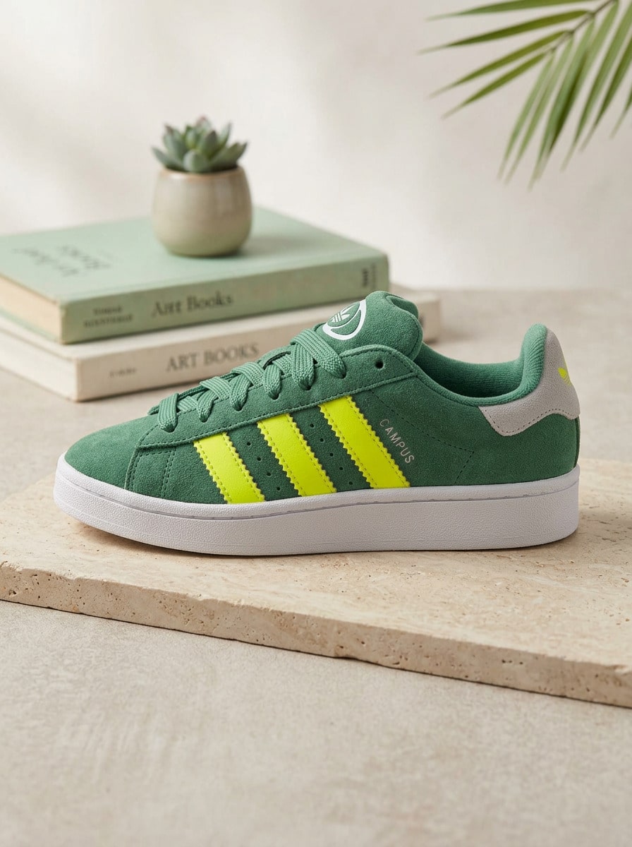Adidas Campus Gs Td 女款運動鞋 透氣百搭 日常戶外穿著 綠色 IF3967 - 綠色/黃色 - 查看 1