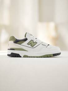 New Balance 550 男款低筒皮革運動鞋，輕量緩震舒適，日常休閒白色 BB550DOB - 白色/深橄欖綠/黑色 - 查看 1