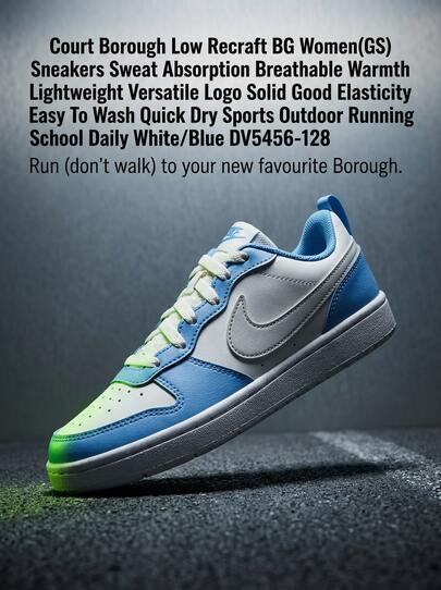 Nike Court Borough Low Recraft BG Women(GS) Sneakers Sweat Absorption Breathable Warmth Lightweight Versatile Logo Solid Good Elasticity Easy To Wash Quick Dry Sports Outdoor Running School Daily White/Blue DV5456-128