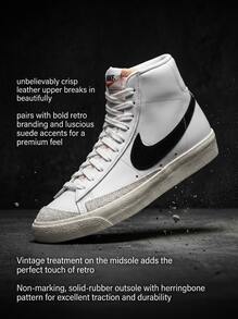 Nike Blazer Mid 77 男士运动鞋，舒适缓震，优质皮革，支撑性好，适合健身房、滑板、学校、步行等场合，白色/黑色，8码，BQ6806-100 - 黑白 - 查看 2