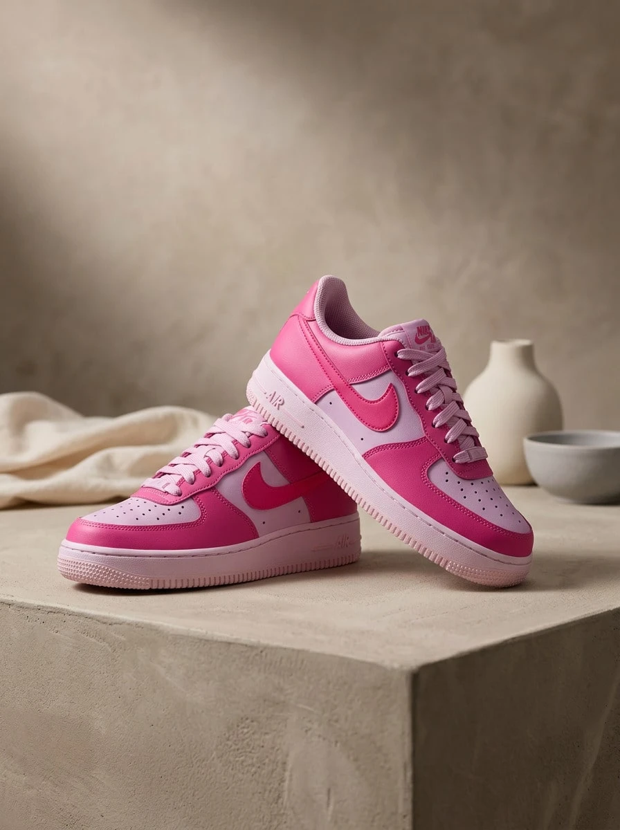 Nike Air Force 1 女款运动鞋(小学款)吸汗透气轻便纯色易洗百搭学生鞋(GS)粉色 IO7454-684 - 淺粉色/粉紅色 - 查看 1