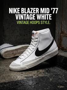 Nike Blazer Mid 77 男士运动鞋，舒适缓震，优质皮革，支撑性好，适合健身房、滑板、学校、步行等场合，白色/黑色，8码，BQ6806-100 - 黑白 - 查看 1