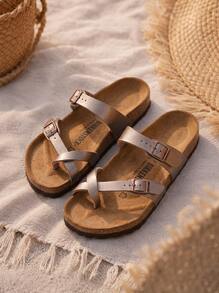 Birkenstock صنادل نسائية ماياري بيركو-فلور (عادية) أنيقة باللون الرمادي الداكن - بيج - مشاهدة 1