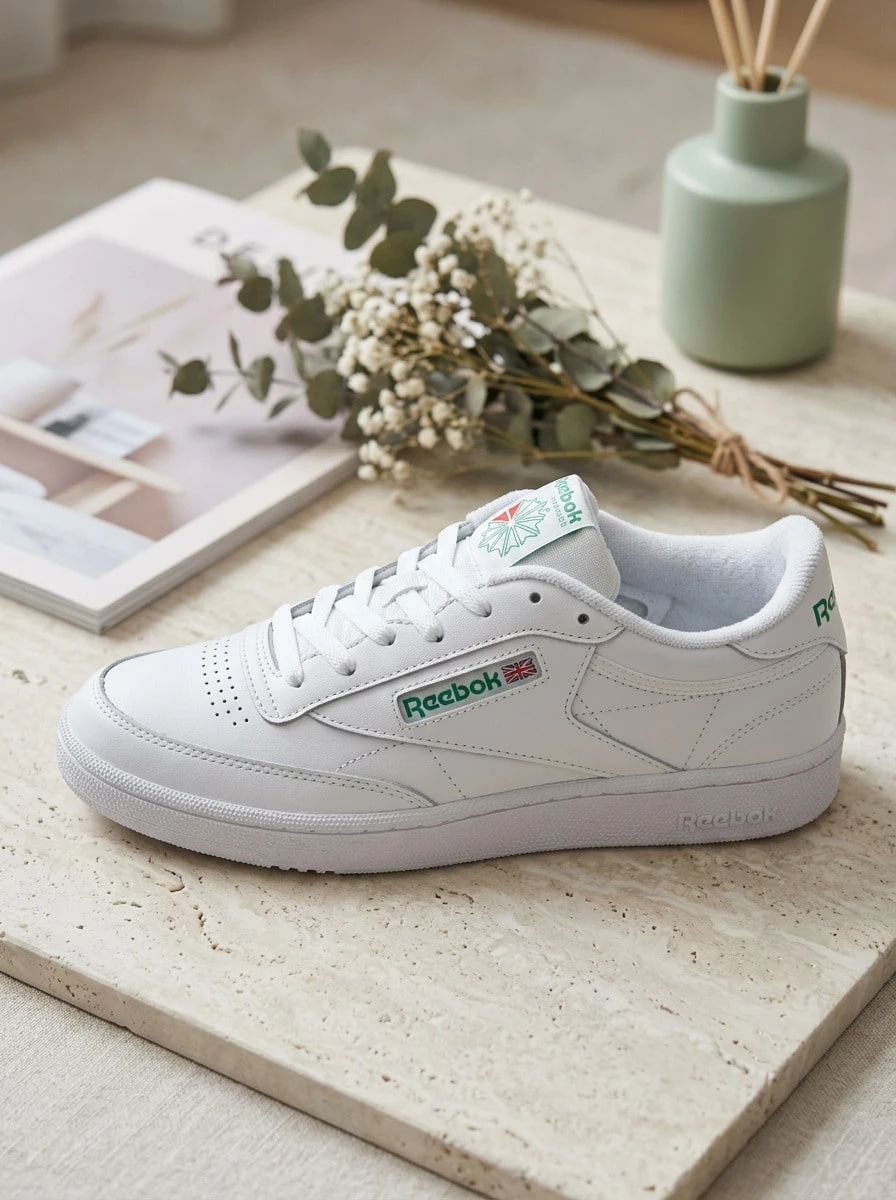 Reebok Club C 女款運動鞋 皮革輕量透氣緩震 日常休閒 黑色 100000155 - 白/綠 - 查看 1