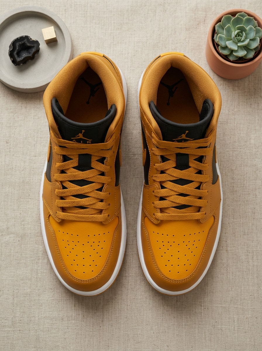 Jordan Air Jordan 1 Mid 女款運動鞋,輕量透氣緩震,運動校園風,黃色 BQ6472-700 - 酸辣醬/黑/白/計程車 - 查看 1