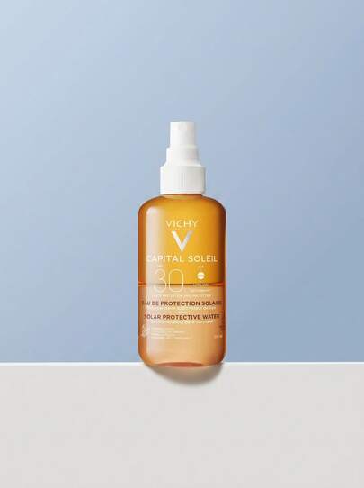 Vichy Capital Soleil Solar Protective Water SPF30 200 Ml – Sunscreen Spray, Broad Spectrum UVA/UVB, For All Skin Types, Beta-Carotene, Suitable For Beach Days