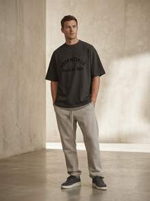 Sports Essentials Crewneck T-Shirt Classic Collection Solid Durable Easy Wash Casual Men Charcoal 125SP242000F - Dark Grey - View 3