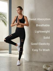 Alo Yoga Leggings HIGH WAIST RIPPED WARRIOR Sweat Absorption Breathable Lightweight Solid Good Elasticity Easy To Wash Gym Outdoor Women Black W5555R - BLACK - View 3