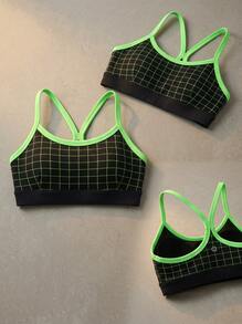 Alo Yoga Bra AIRTECH NEON PLD GRATITUDE Sweat Absorption Breathable Lightweight Soft Elastic Easy To Wash Yoga Sports Women Black/Green W9405R - GREEN/BLACK - 黑色/綠色 - 查看 3